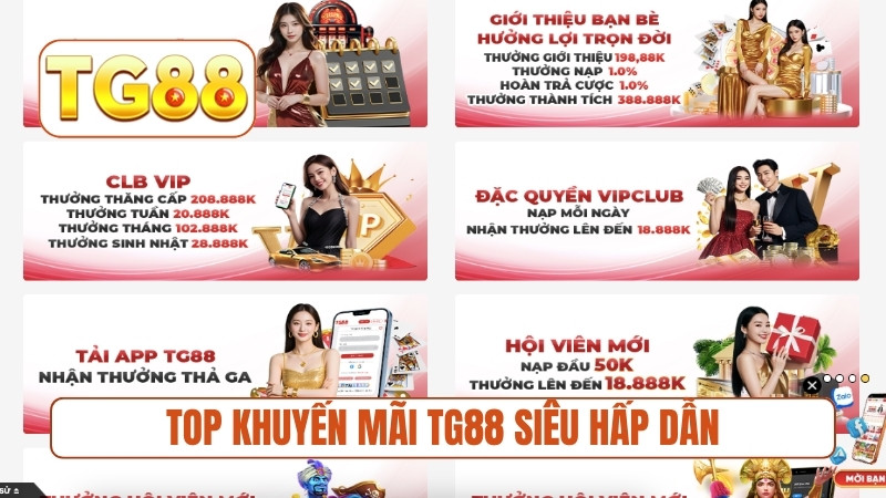 Top khuyến mãi TG88 siêu hấp dẫn